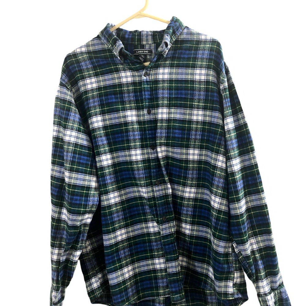 Lands End Mens Plaid Traditional Fit Long Sleeve Button Down Shirt Size XL
